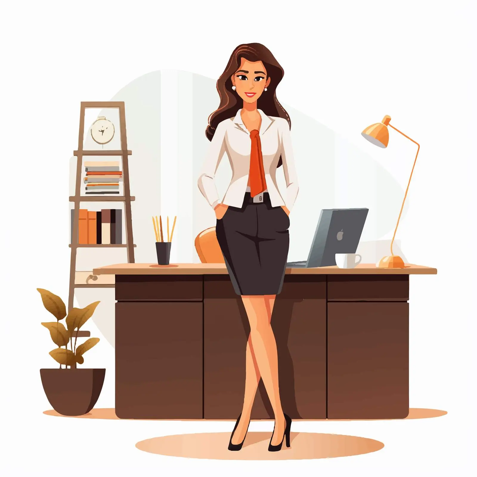 Elegant Businesswoman in Cartoon Office Setting – free work culture image from Dotvec