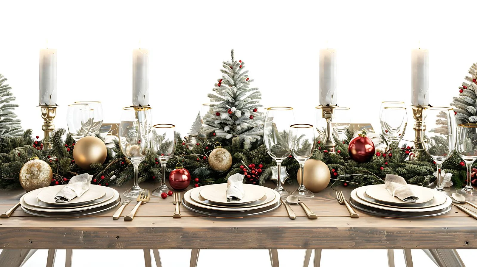 Sophisticated Holiday Dining Setting on Wooden Table — free download from Dotvec