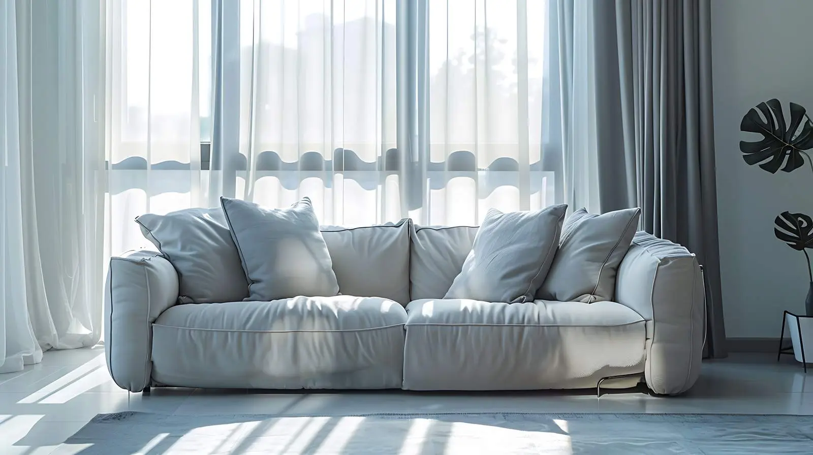 Elegant Comfortable Sofa with Pillows and Curtains – free room styling image from Dotvec