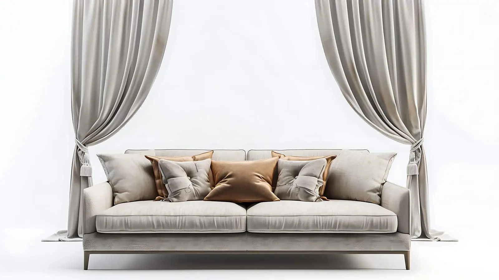 Elegant Comfortable Sofa with Pillows and Curtains – free soft furnishings image from Dotvec