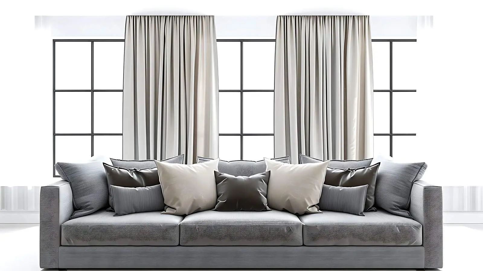 Elegant Comfortable Sofa with Pillows and Curtains — free download from Dotvec