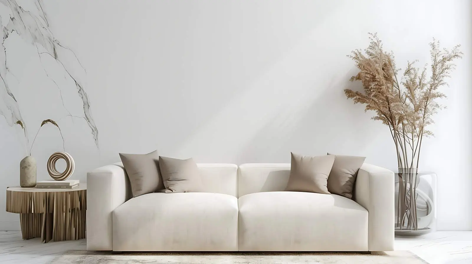 Elegant Sofa with Marble Side Table and Dried Flowers — free download from Dotvec
