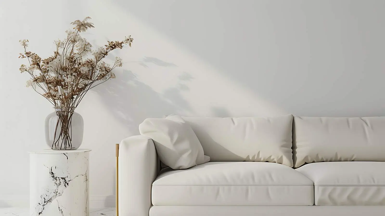 Elegant Sofa with Marble Side Table and Dried Flowers — free download from Dotvec