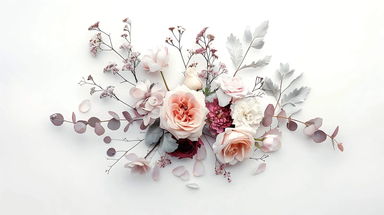 Elegant Flower Bouquet Flat Lay on White Background — free download from Dotvec