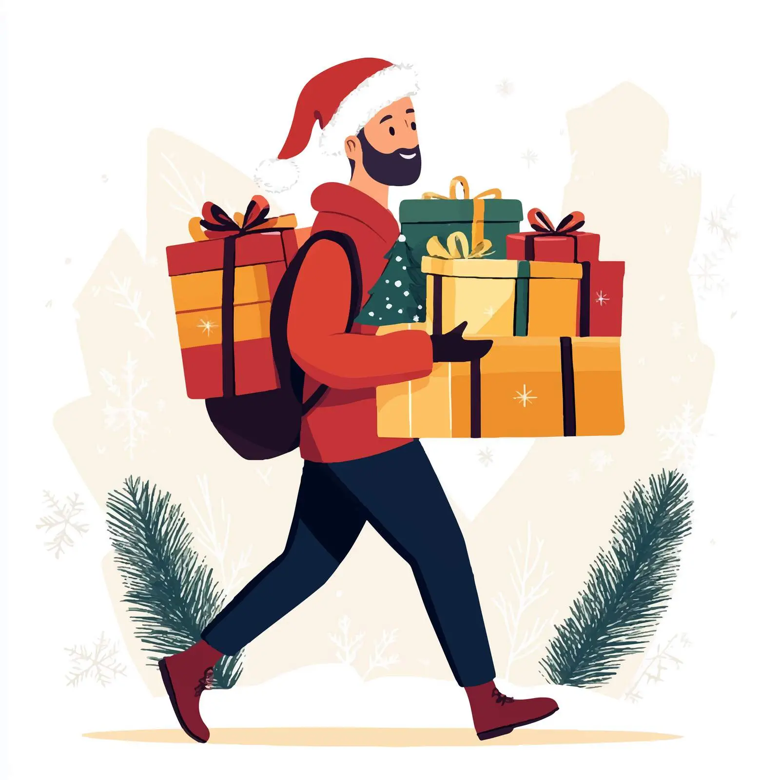 Man Carrying Christmas Gifts in Style — free download from Dotvec