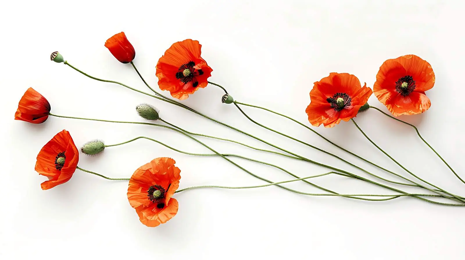 Elegant Poppy Stems Isolated on White Background — free download from Dotvec