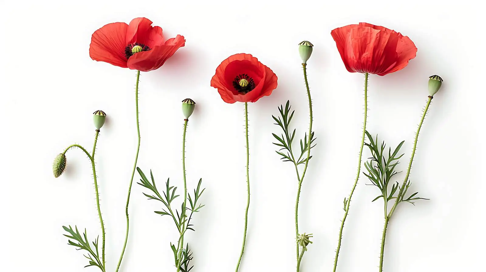 Elegant Poppy Stems on White Background – free isolation image from Dotvec