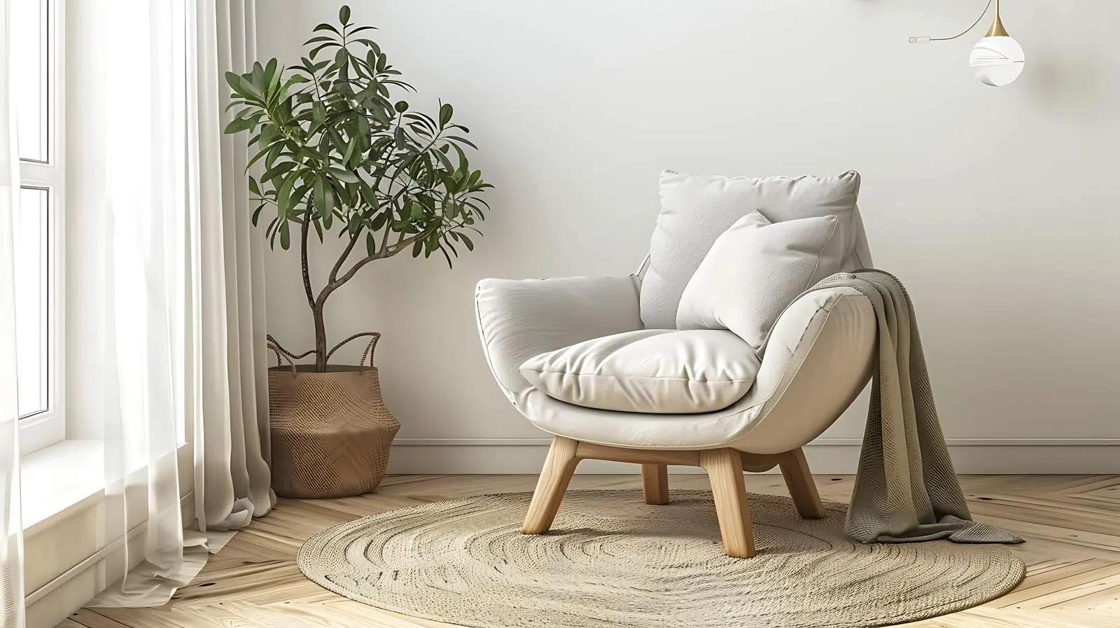 Elegant Scandinavian Hygge Living Room Interior – free cushions image from Dotvec