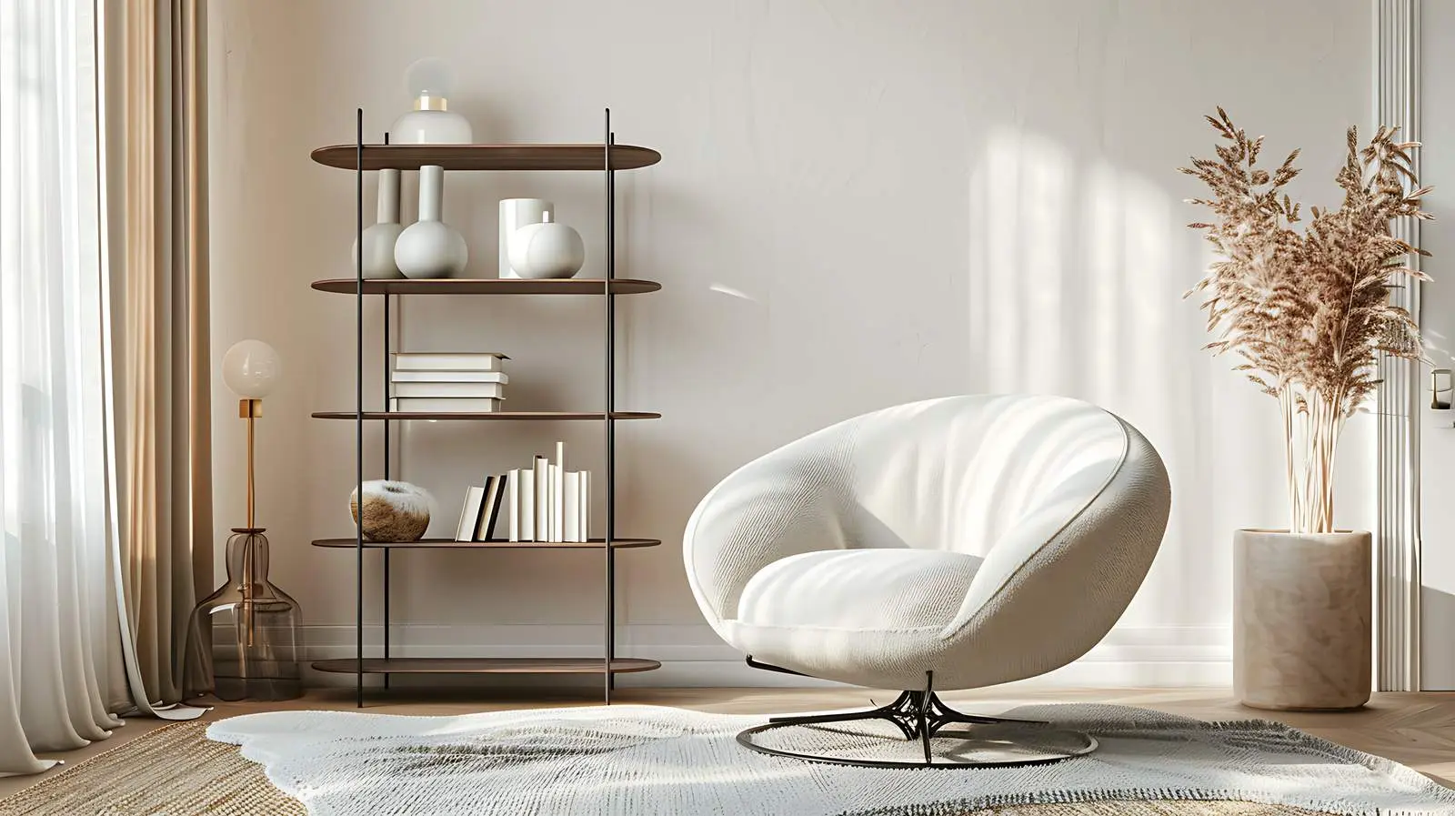 Elegant Modern Lounge Chair with Carpet and Shelf — free download from Dotvec