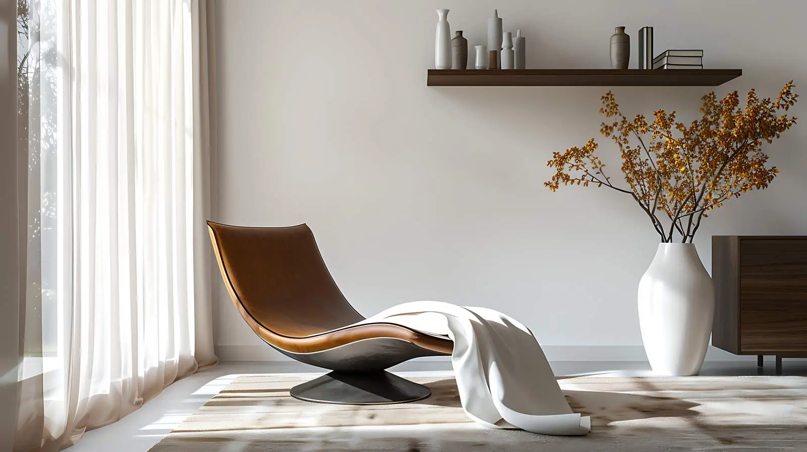 Elegant Modern Lounge Chair on Carpet with Shelf — free download from Dotvec