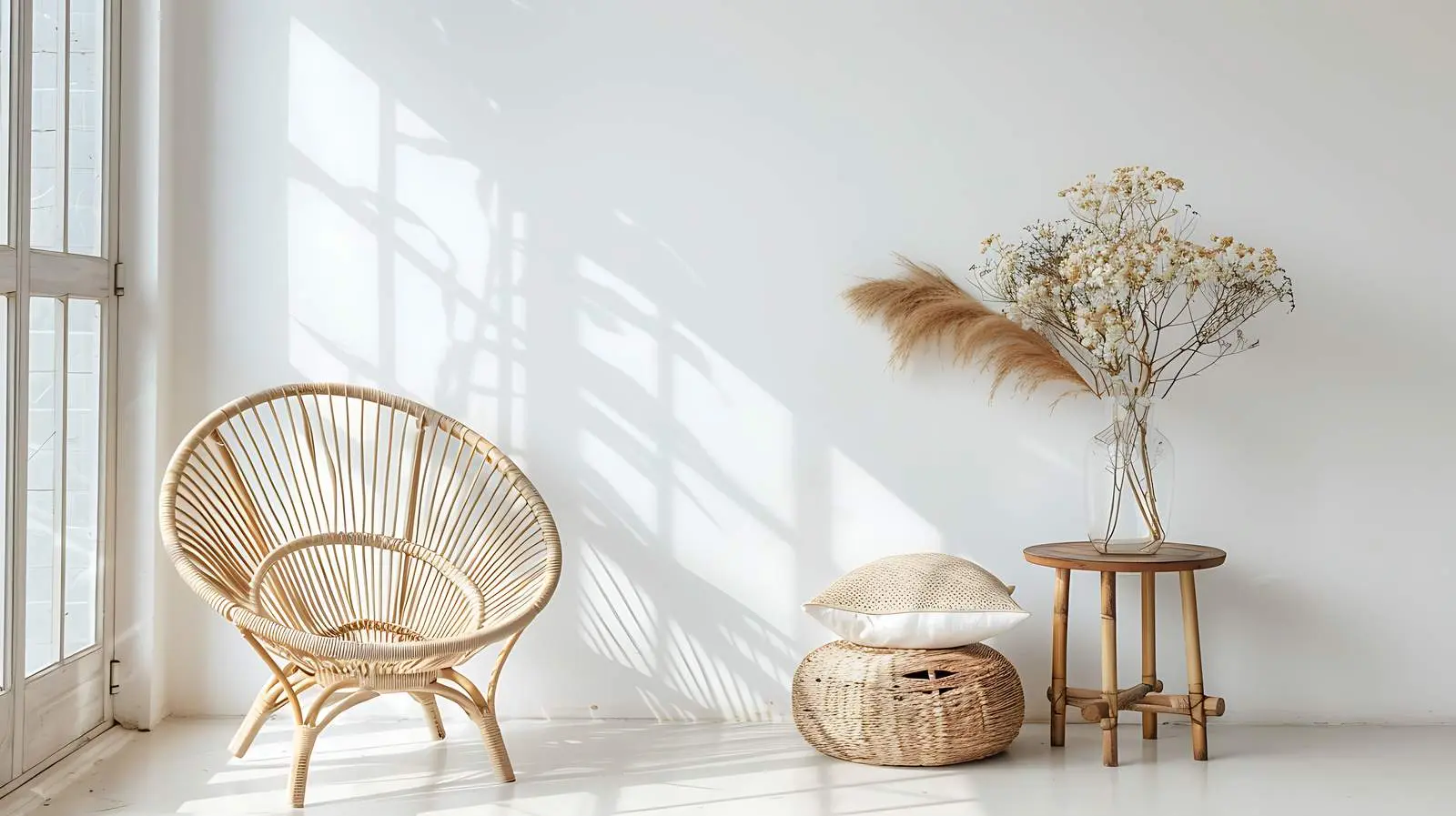 Elegant Rattan Chair with Dried Flowers – free home aesthetics image from Dotvec