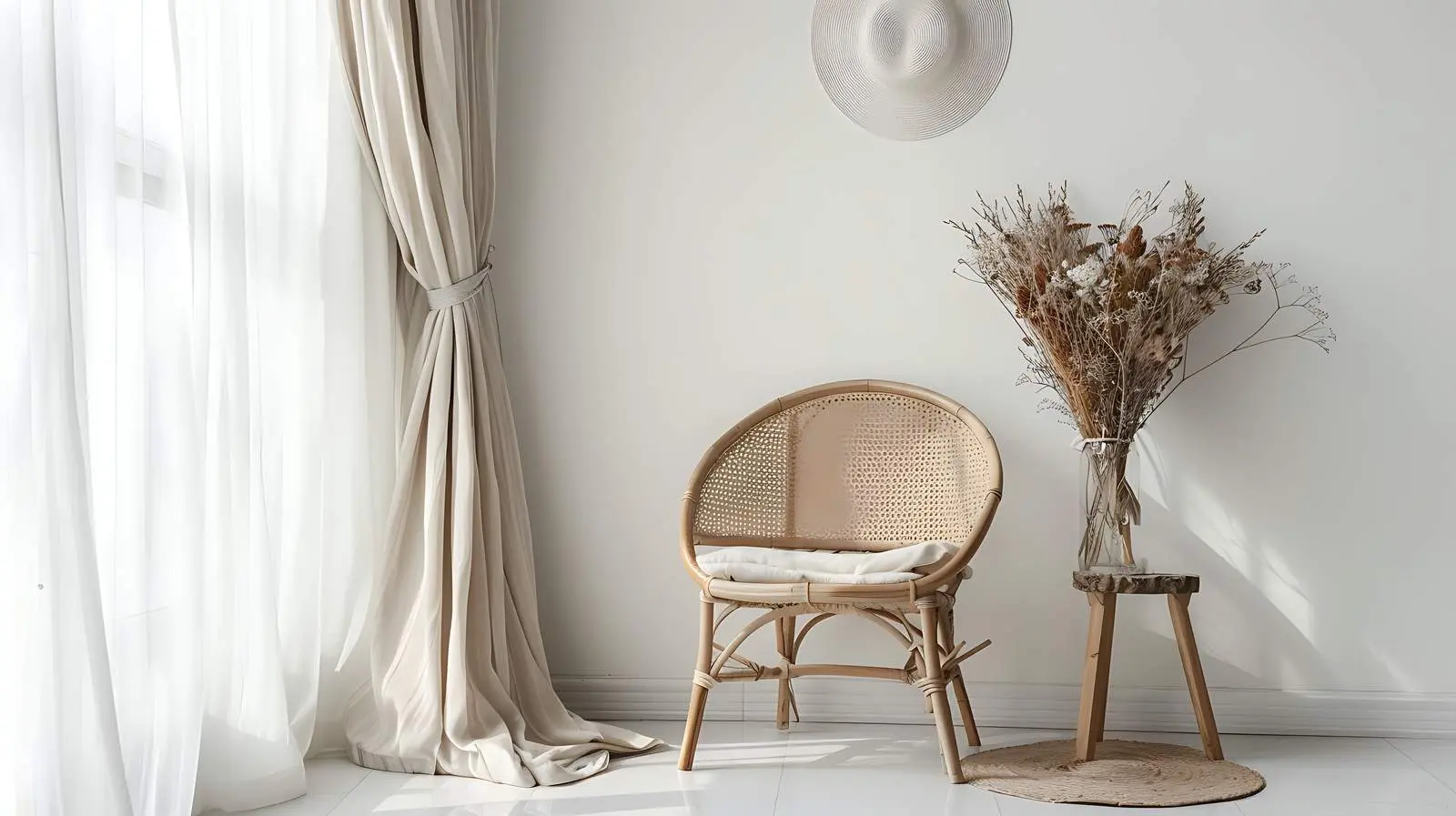 Stylish Rattan Chair with Dried Flowers Bouquet — free download from Dotvec