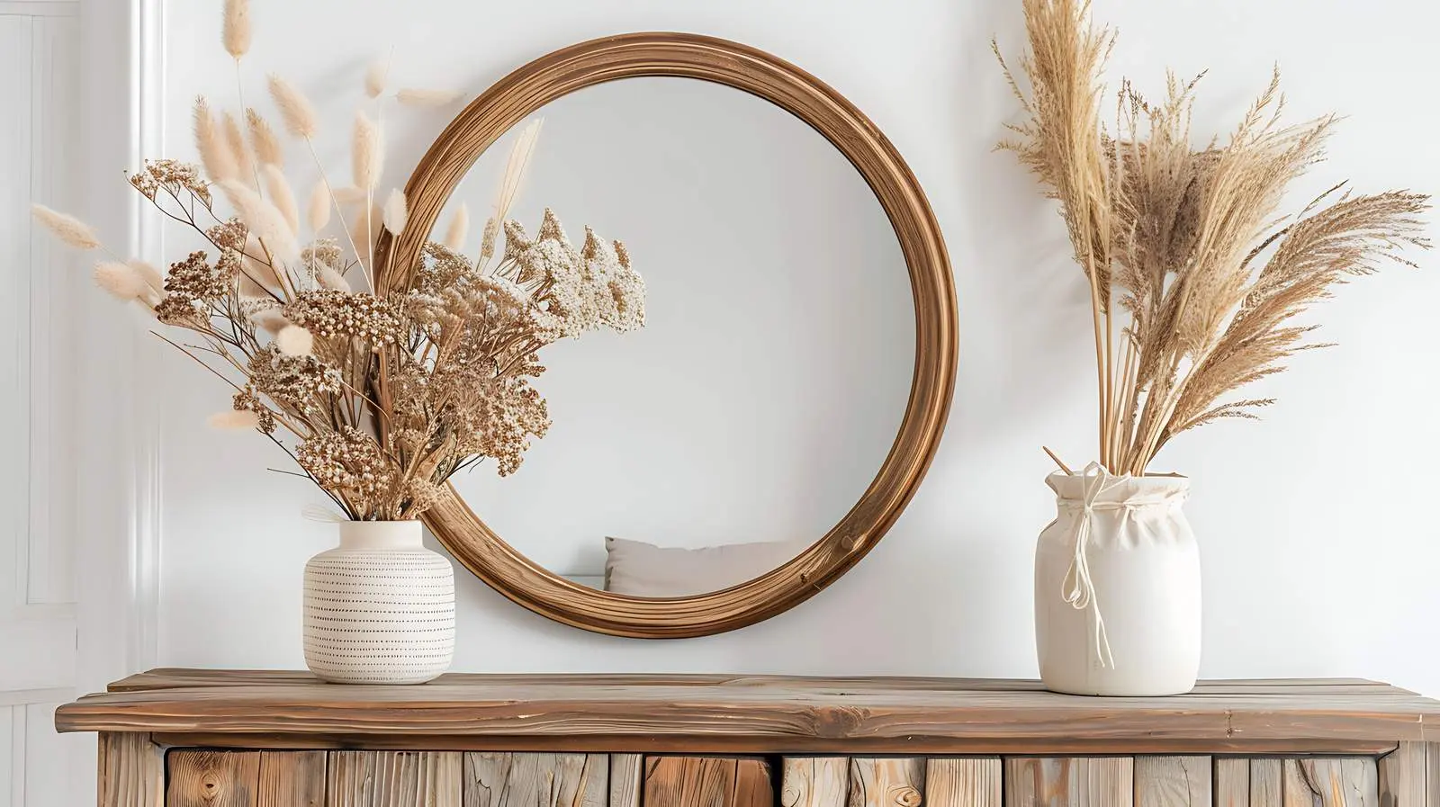 Elegant Wooden Console with Dried Flowers Bouquet – free stylish arrangement image from Dotvec