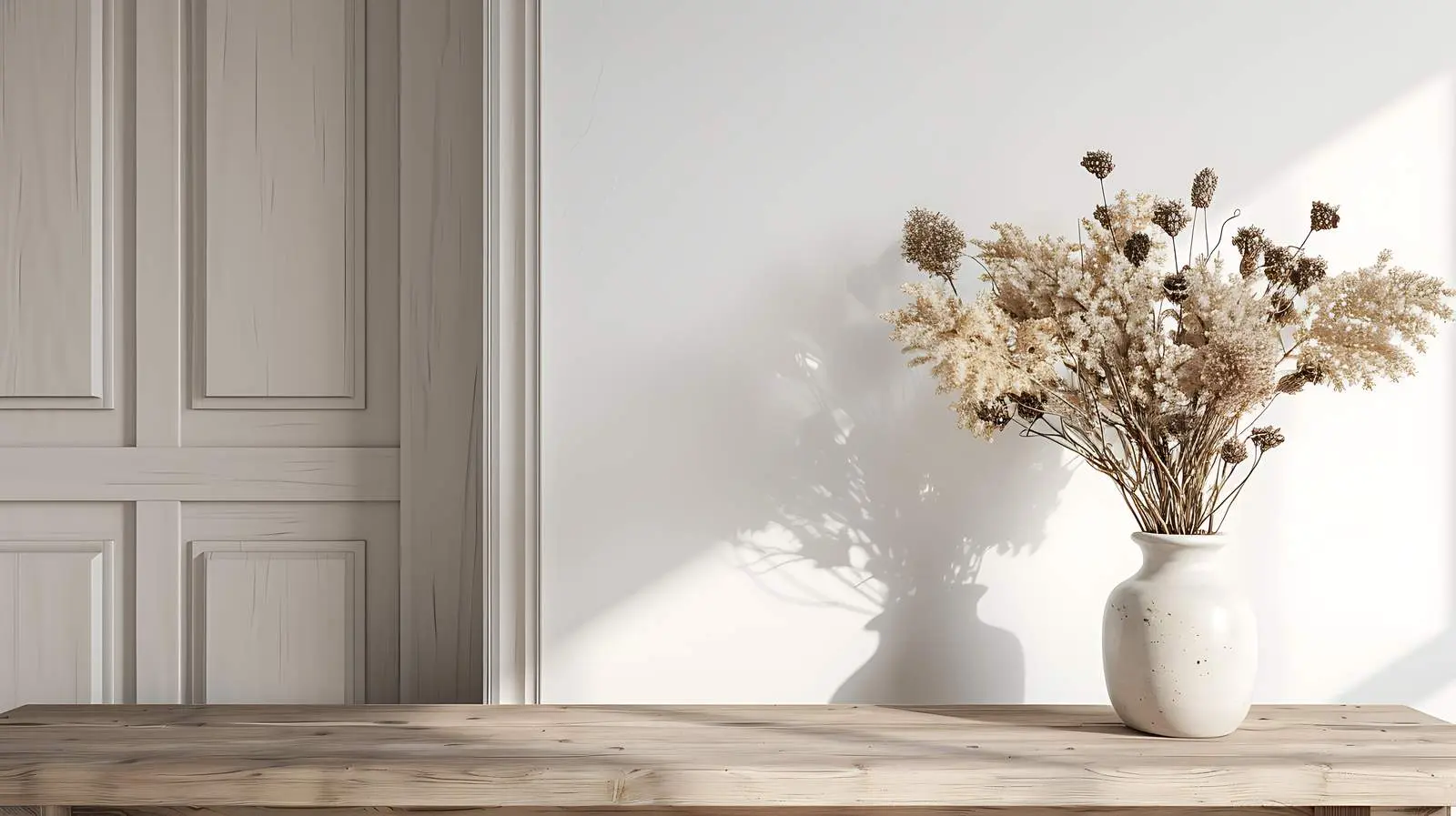 Elegant Wooden Table with Dried Flower Bouquet — free download from Dotvec