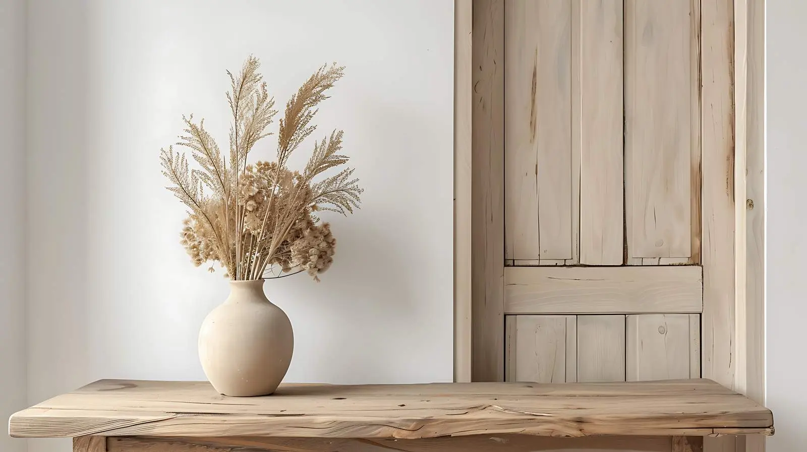 Elegant Wooden Table with Dried Flowers Bouquet — free download from Dotvec
