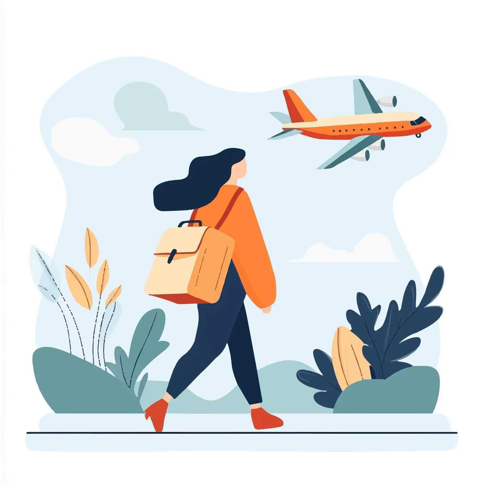Elegant Traveler with Airplane Animation Vector — free download from Dotvec