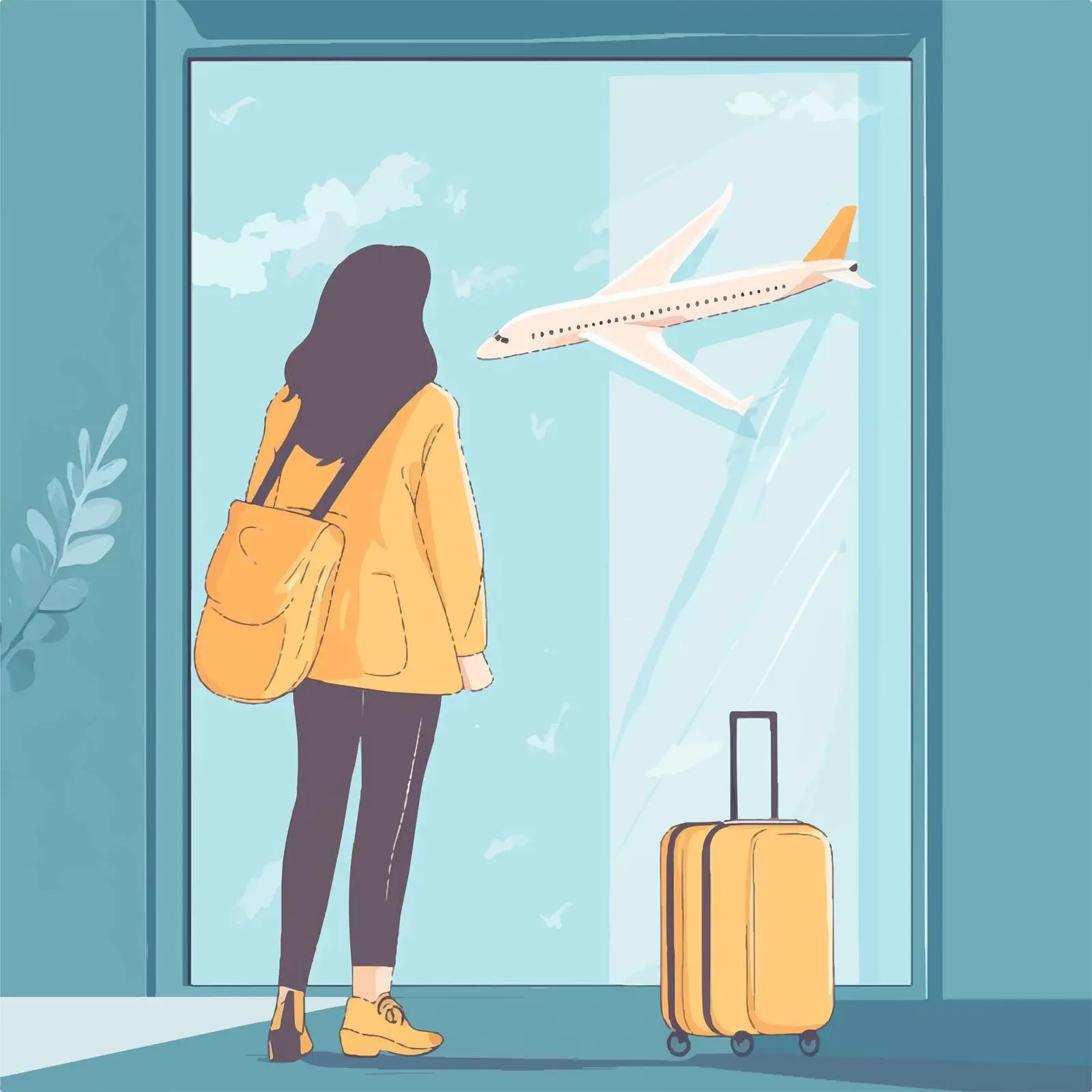 Elegant Traveler with Airplane Animation Vector — free download from Dotvec