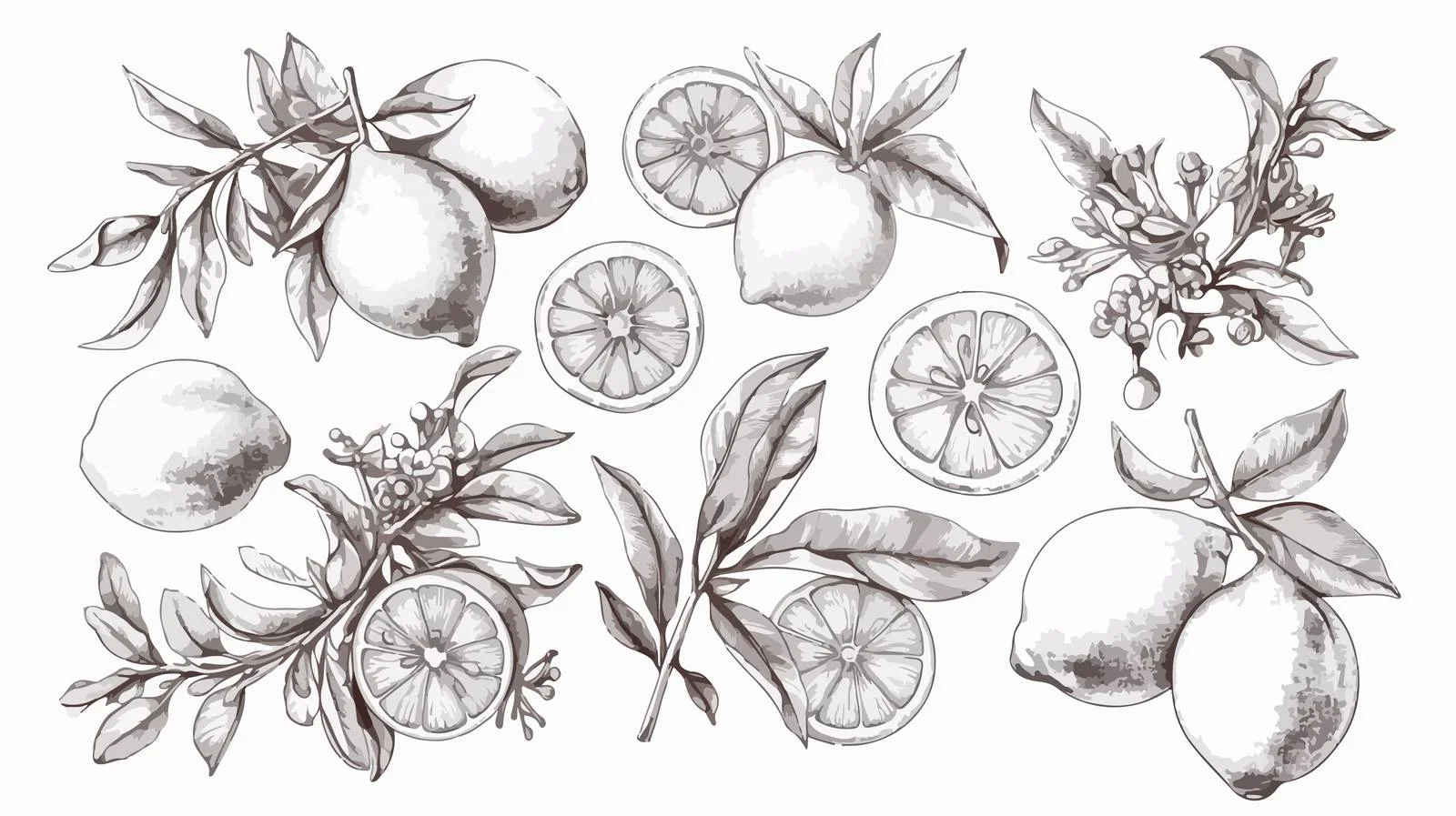 Exquisite Botanical Lemons Whole and Halved — free download from Dotvec