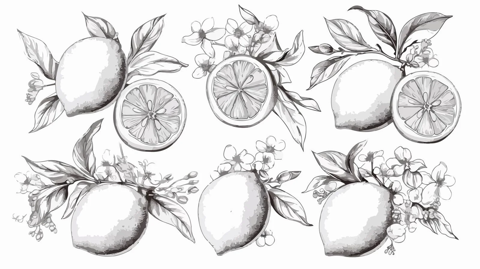 Exquisite Lemon Sketches: Whole and Sliced — free download from Dotvec