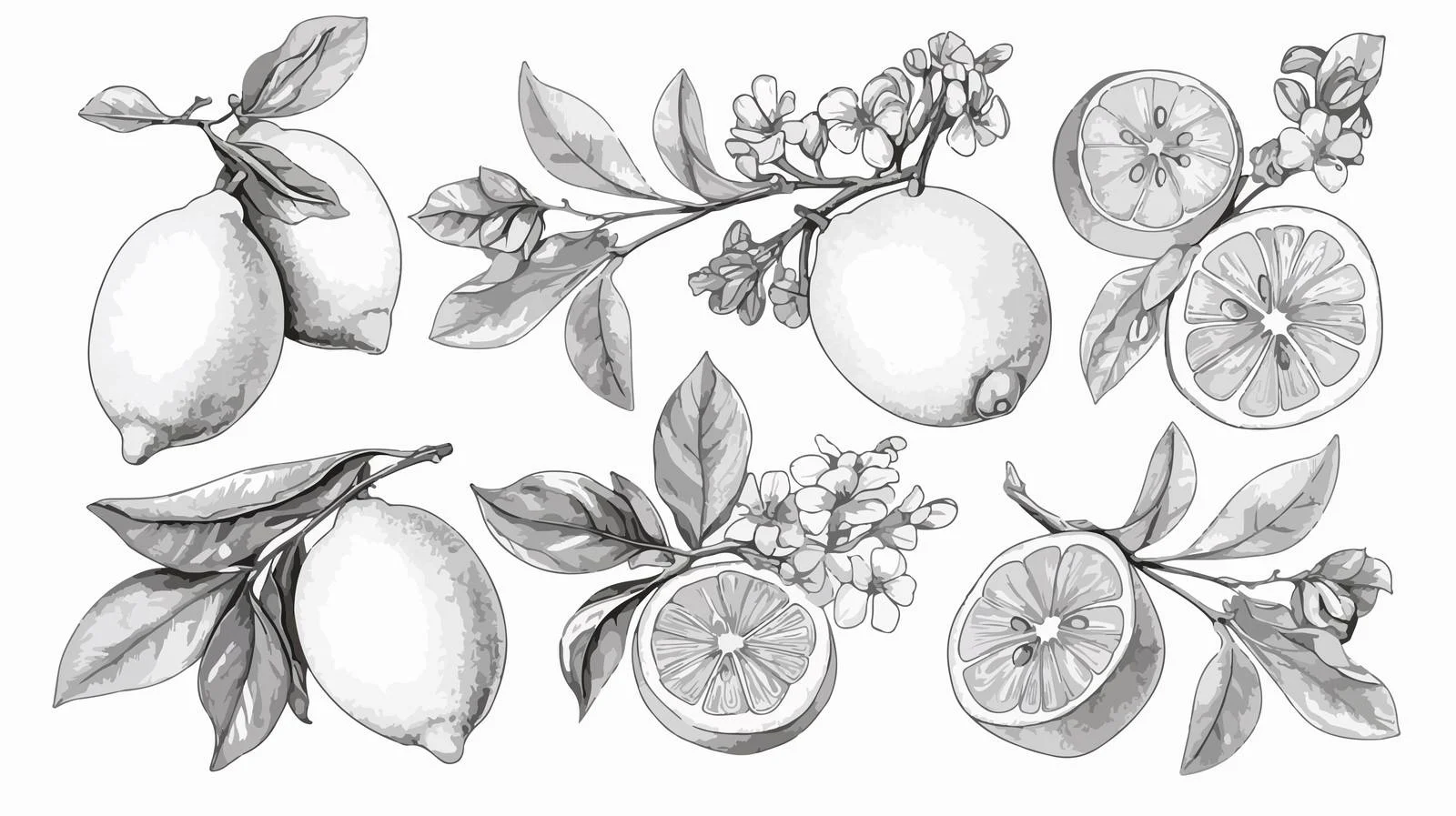 Exquisite Lemon Botanical Illustrations — free download from Dotvec