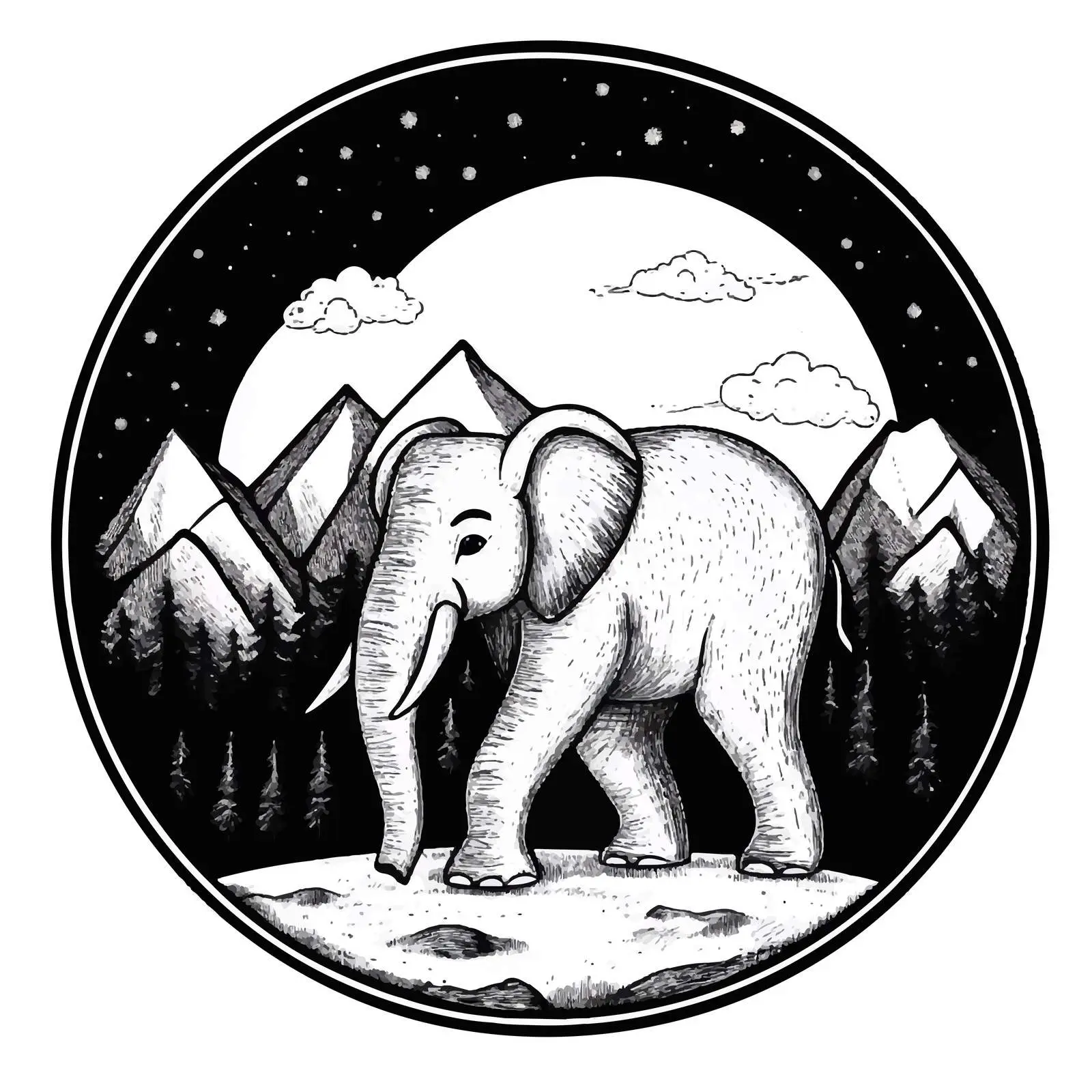 Black and White Elephant Cartoon Vector Illustration — free download from Dotvec