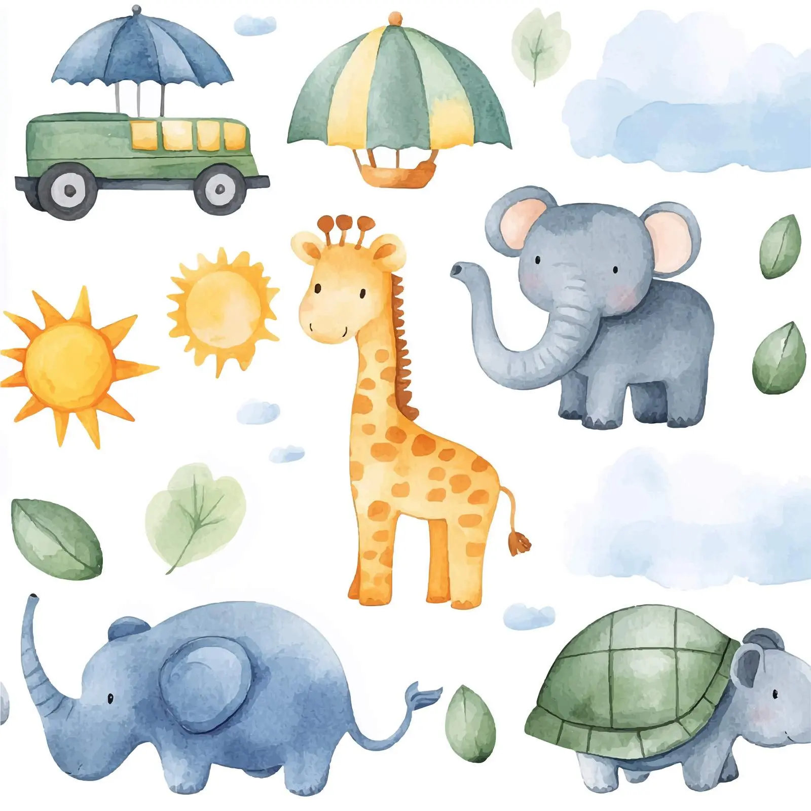 Colorful Animal Train Illustration with Sun — free download from Dotvec
