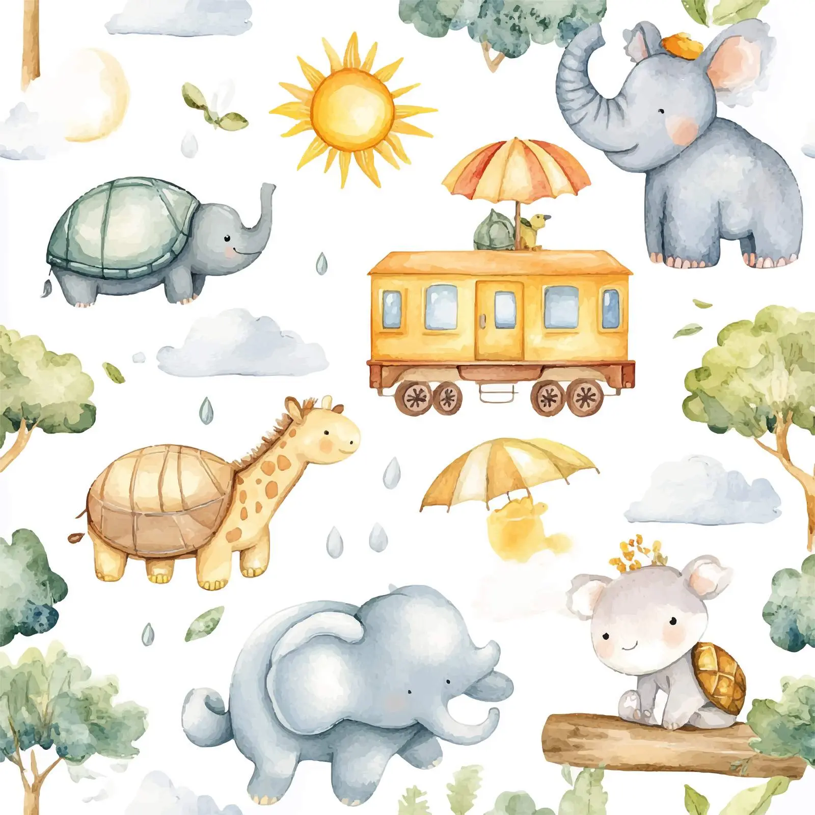 Cute Animal Vectors with Train and Sun Theme — free download from Dotvec