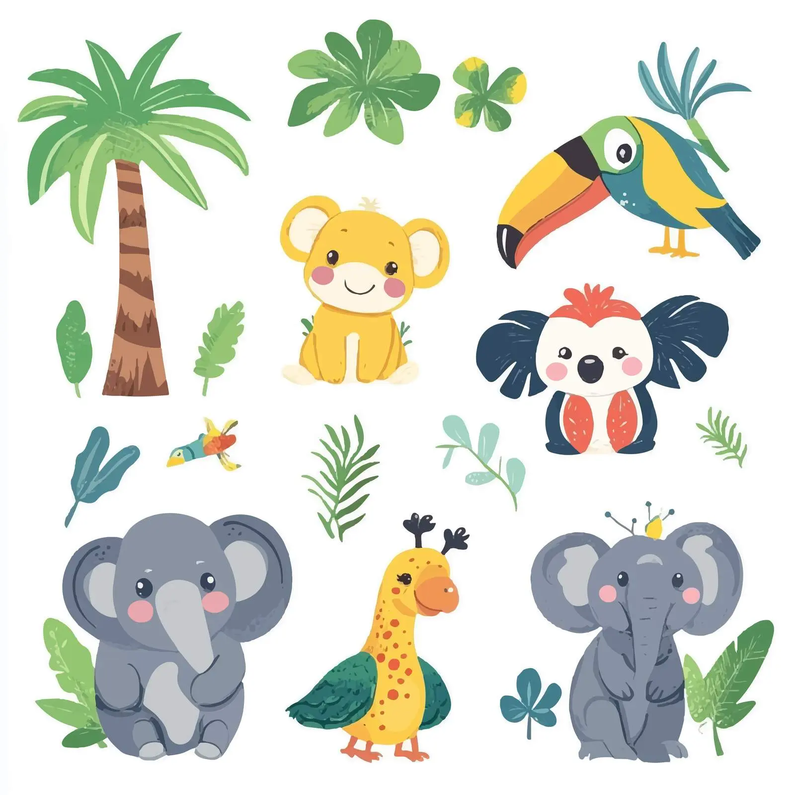 Cute Tropical Animals Vector Art — free download from Dotvec