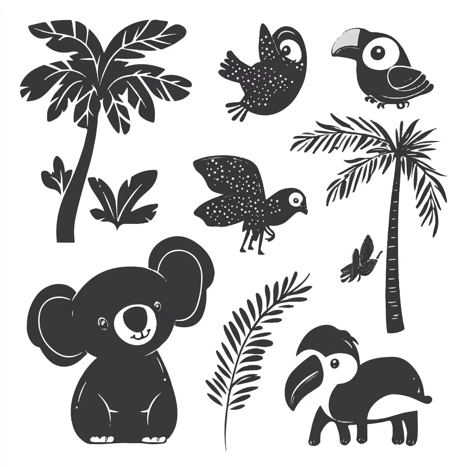Cute Tropical Animals with Palm Tree Vector Art – free tropical design image from Dotvec