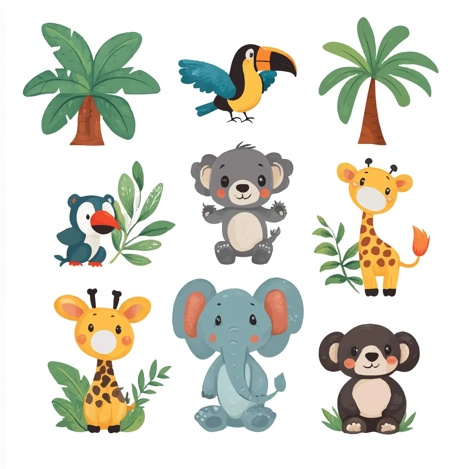 Cute Tropical Animals Vector Illustration — free download from Dotvec