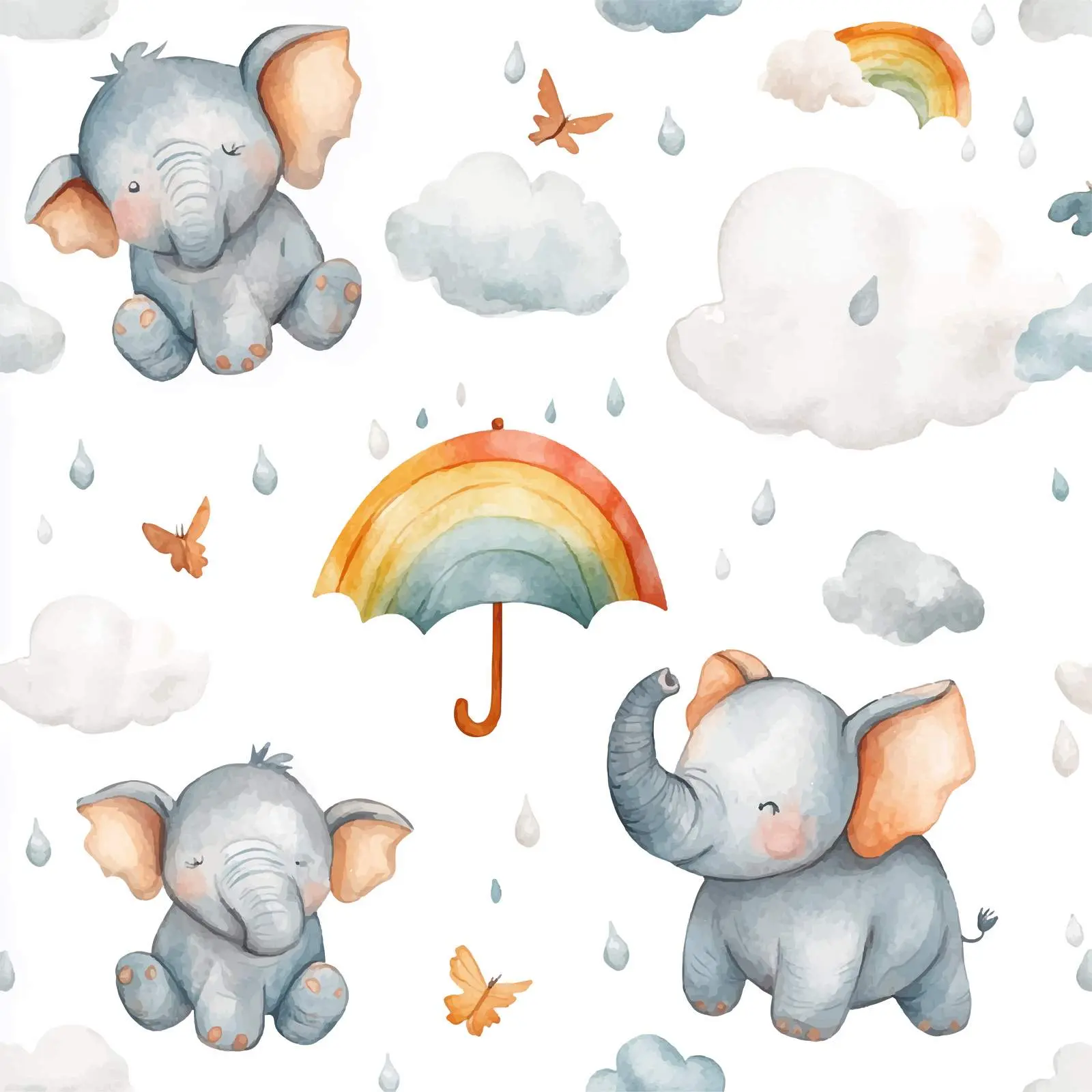 Whimsical Watercolor Elephant and Rhinoceros Design – free umbrella image from Dotvec