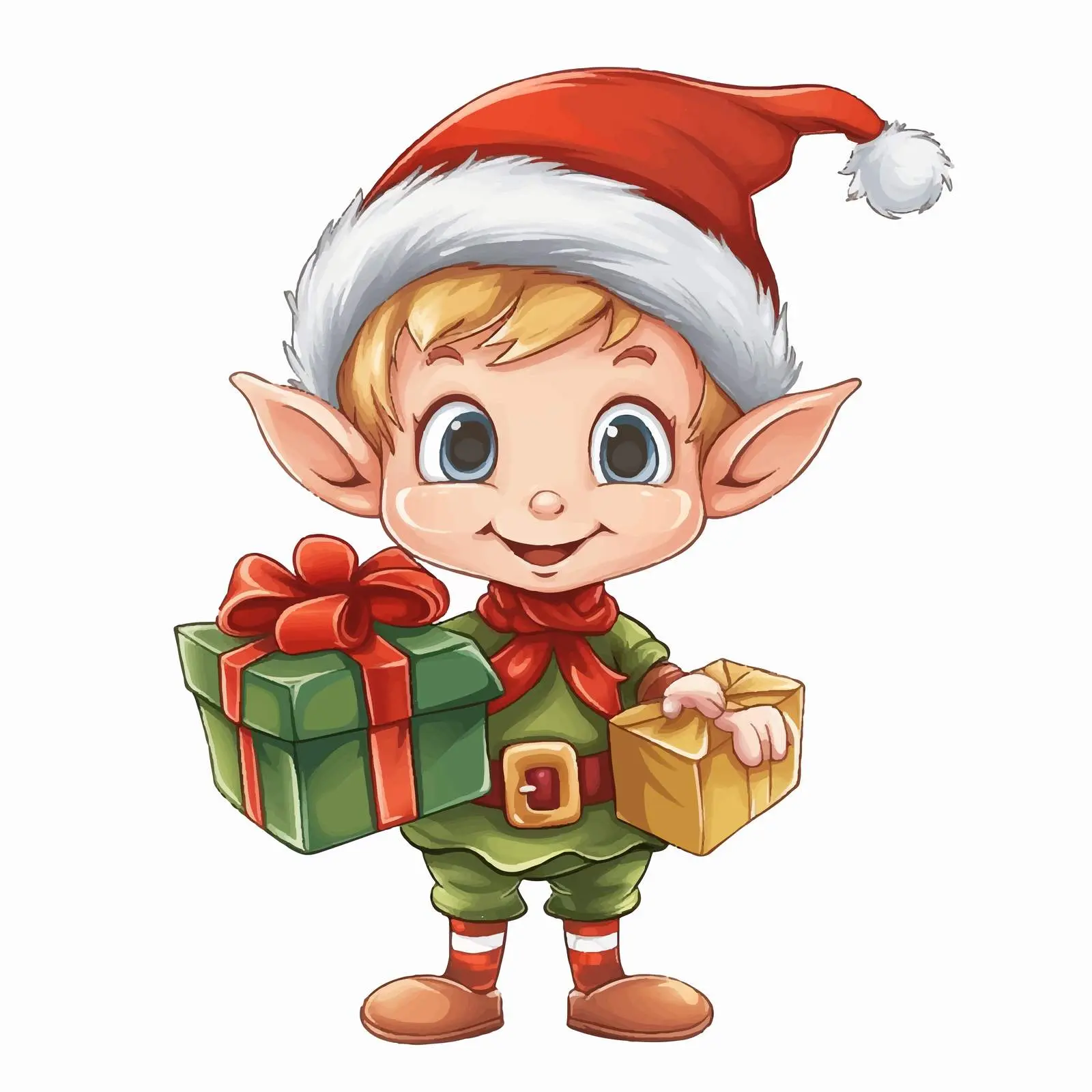 Elves Delivering Christmas Gifts Illustration — free download from Dotvec
