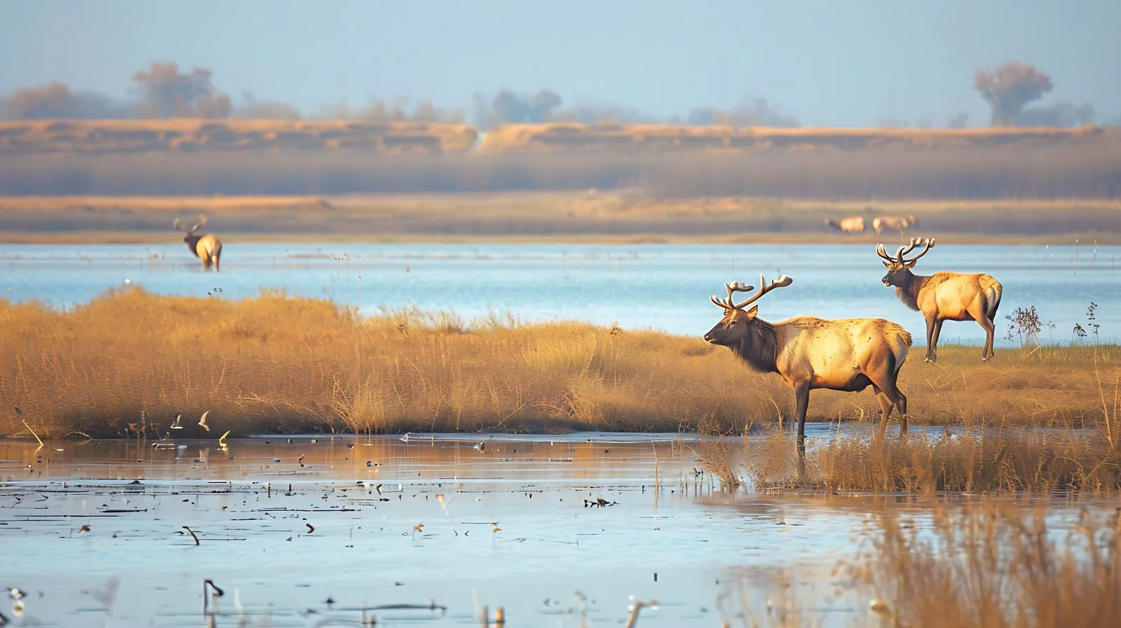Majestic Elk in Yellow Sea Wetland Area — free download from Dotvec
