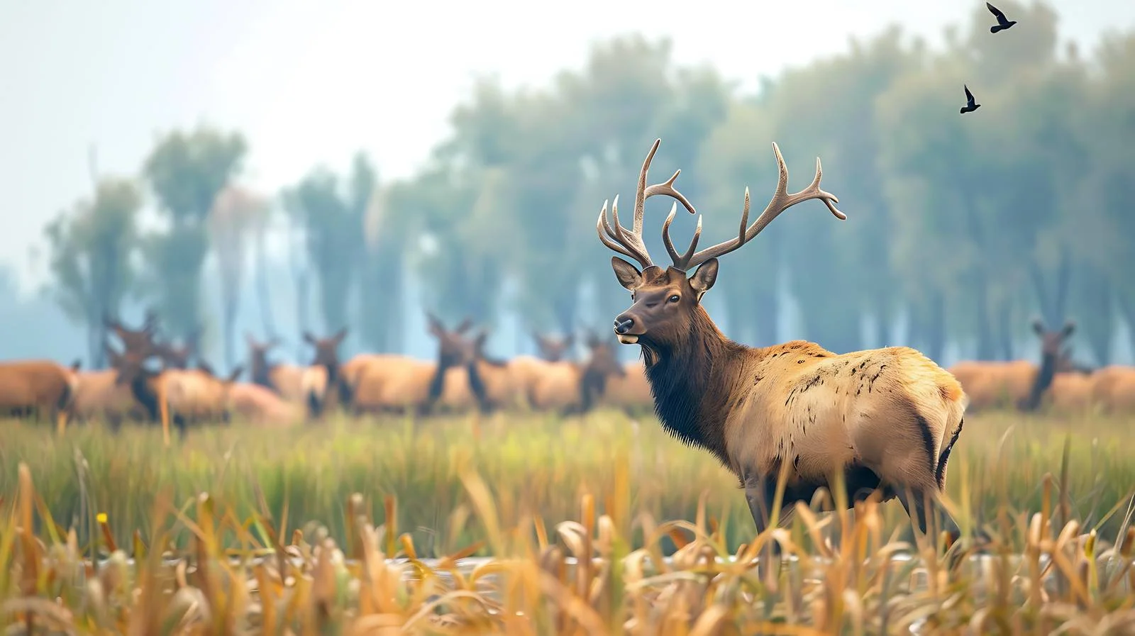 Majestic Elk in Yellow Sea Wetlands — free download from Dotvec