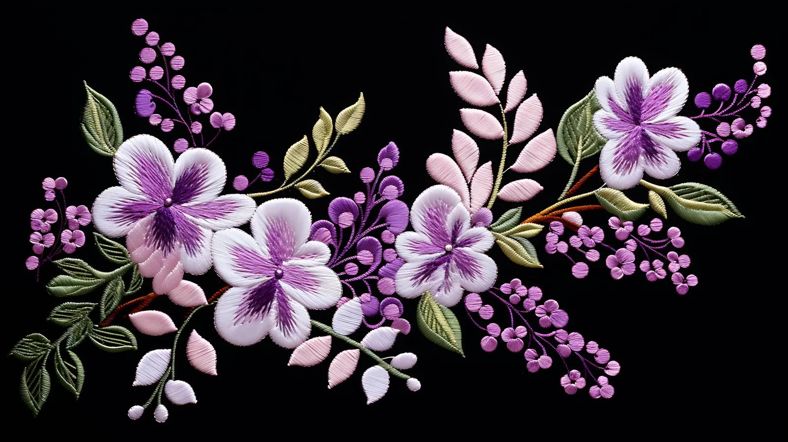 Elegant Embroidered Lilac Flower Branch Composition — free download from Dotvec