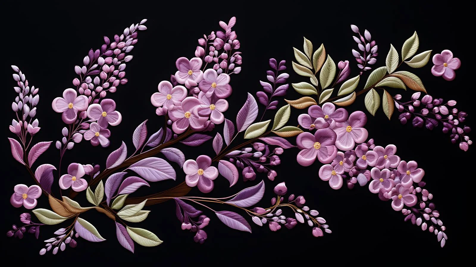 Botanical Embroidery of Lilac Blooms — free download from Dotvec
