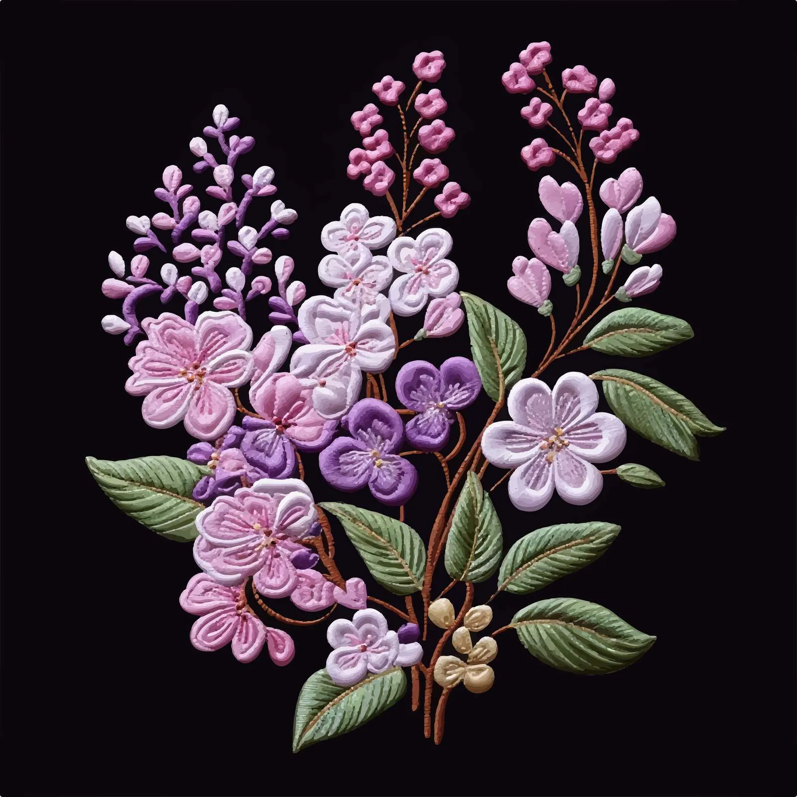 Lilac Flower Embroidery Design Vector Art – free lilac image from Dotvec