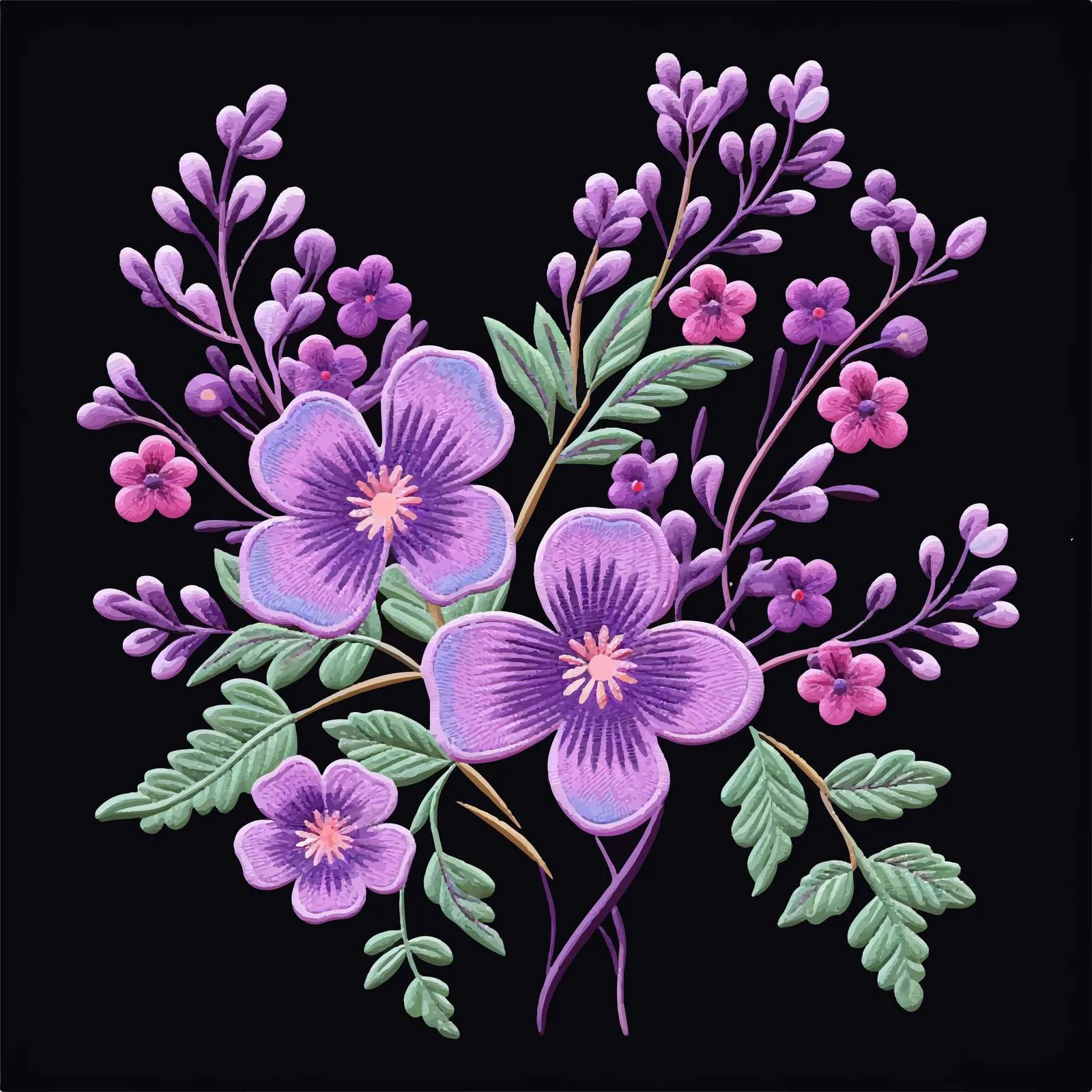 Embroidered Lilac Flower Composition Vector Art — free download from Dotvec