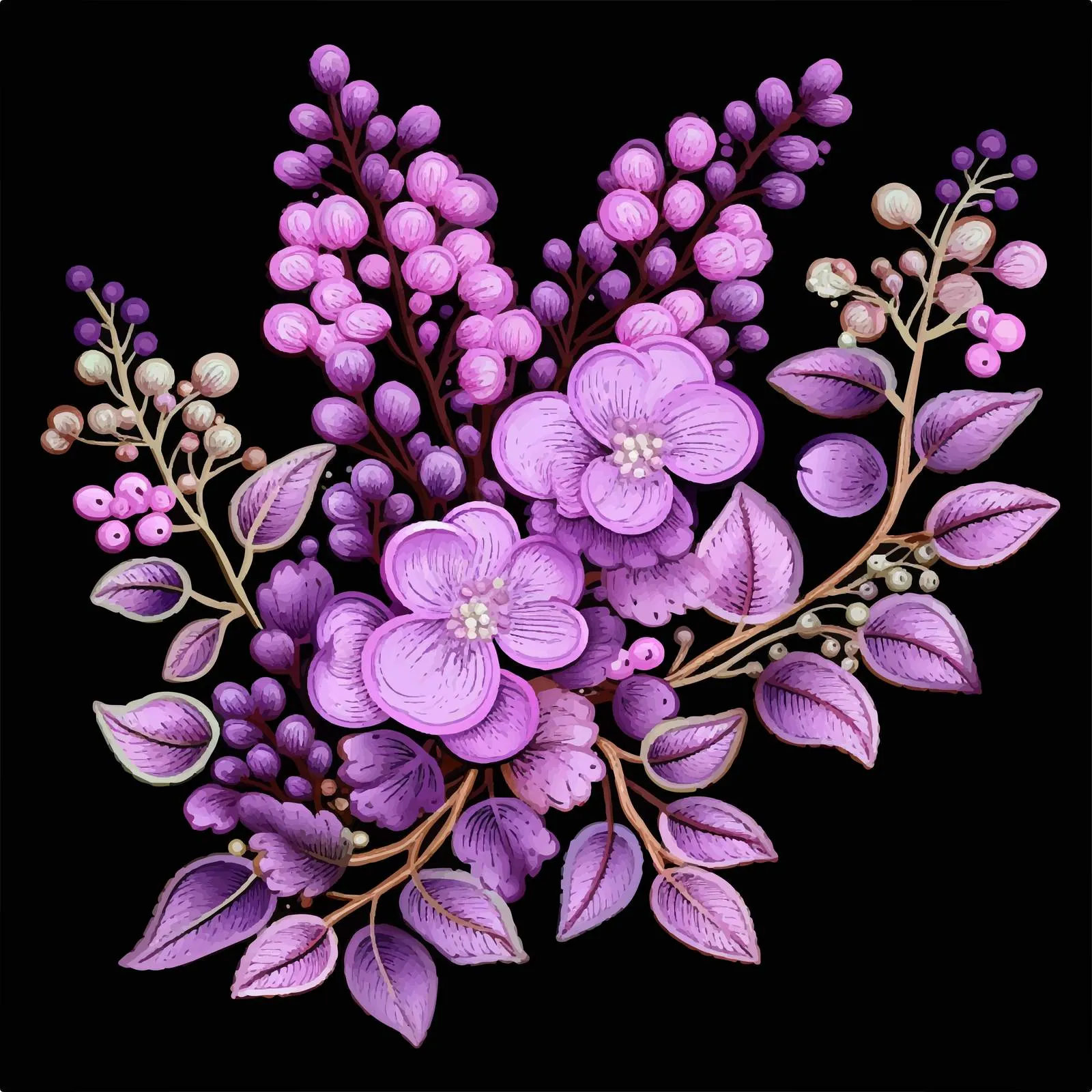 Lilac Flower Embroidery Composition Vector Art — free download from Dotvec