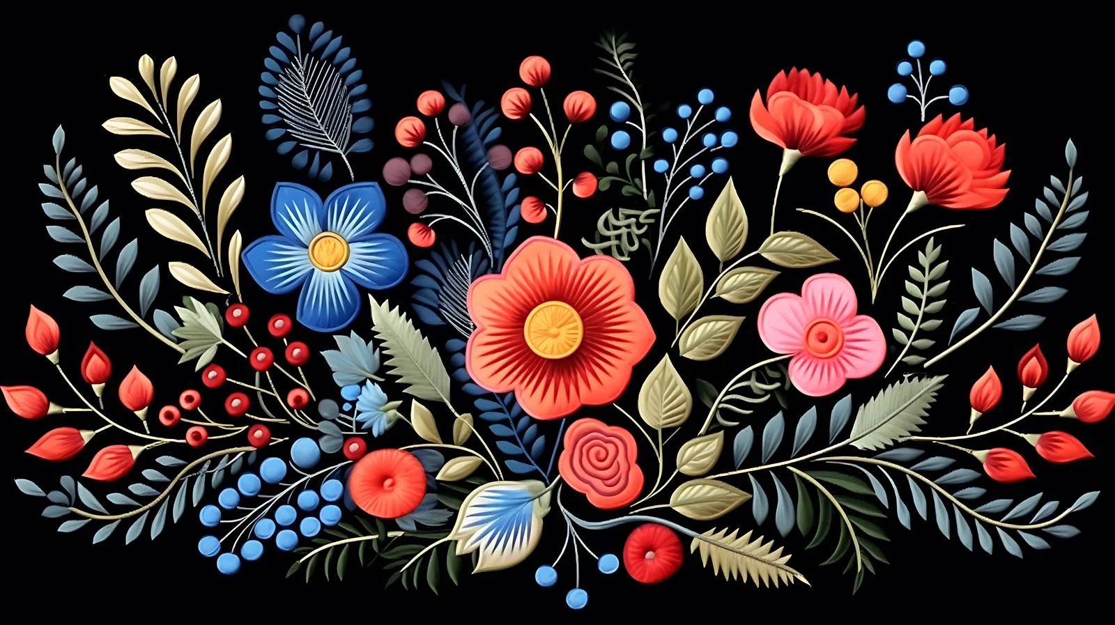 Floral Embroidered Composition of Wild Blossoms — free download from Dotvec