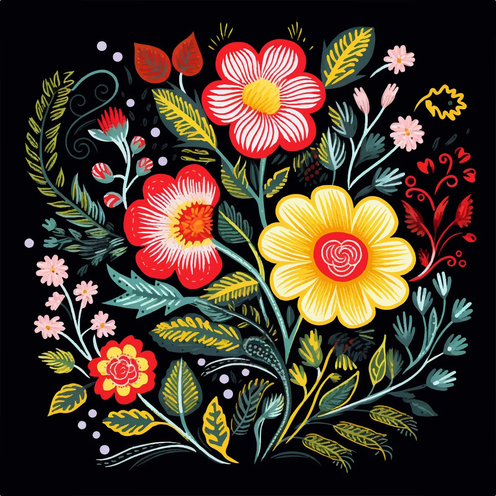 Embroidered Wild and Garden Flower Composition — free download from Dotvec