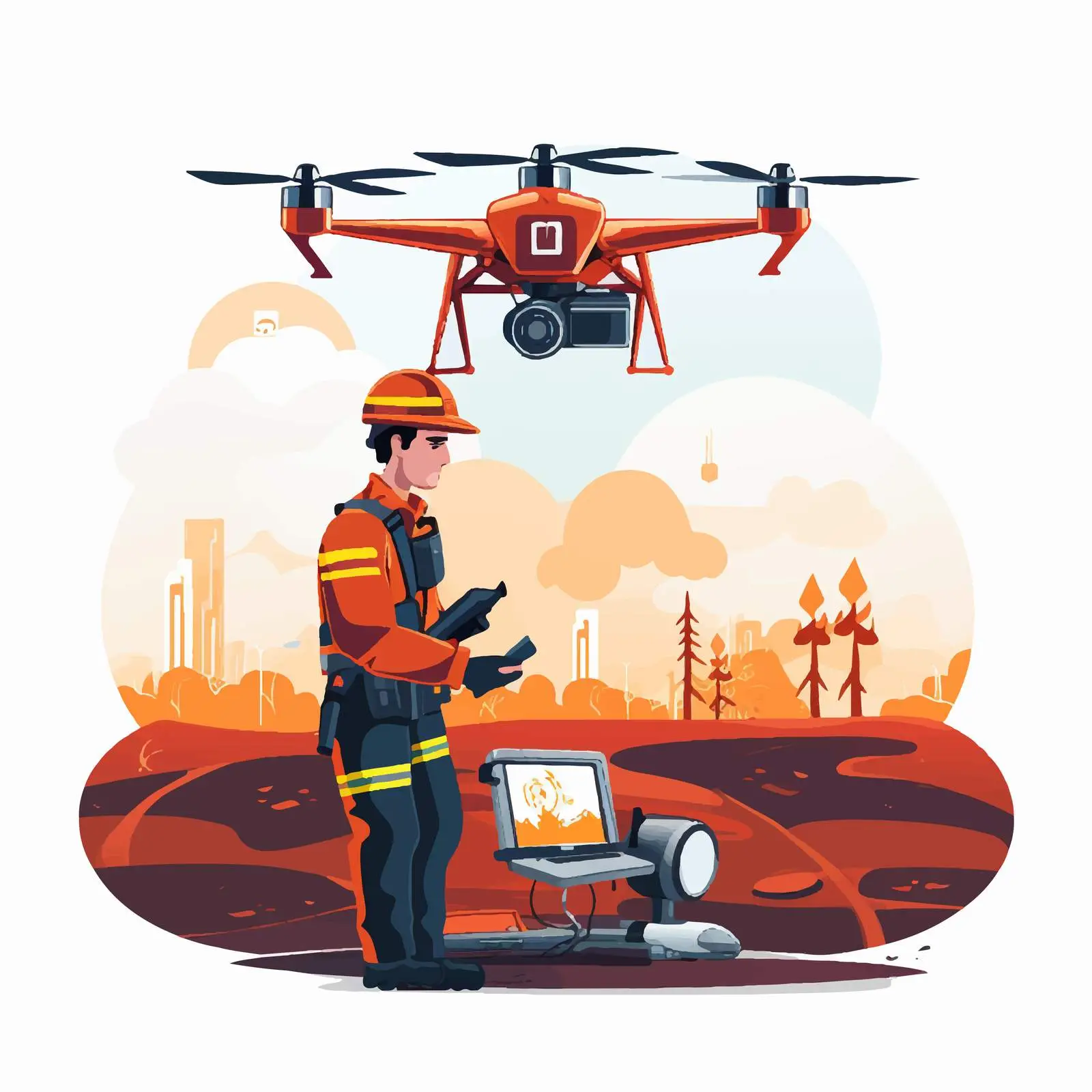 Emergency Worker Using Copter for Firefighting – free emergency preparedness image from Dotvec