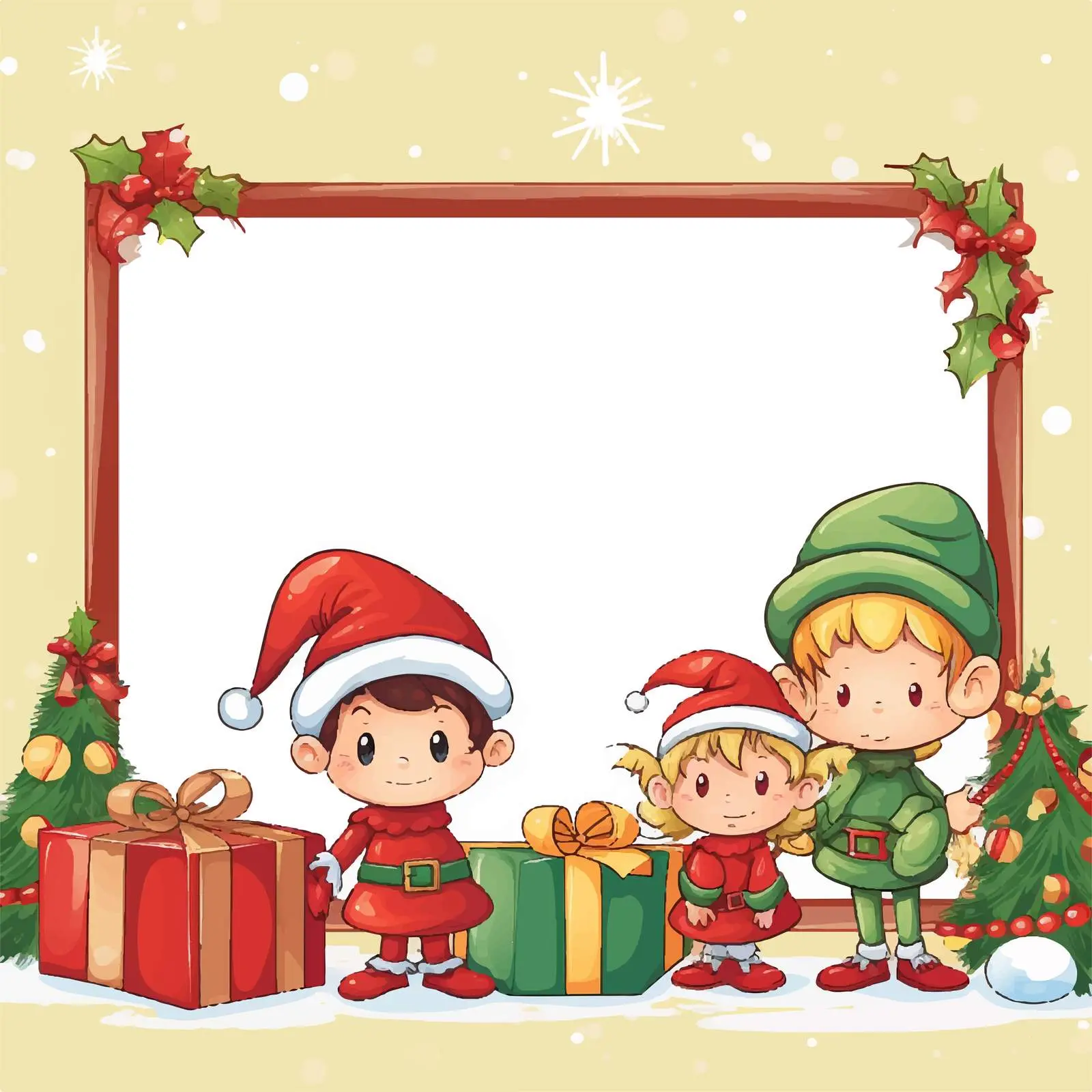 Christmas Theme Banner with Cartoon Elves — free download from Dotvec