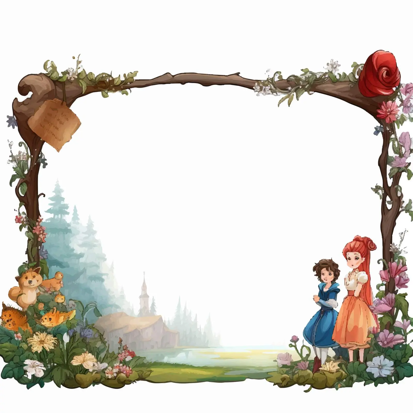 Empty Banner with Fairy Tale Cartoon Elements — free download from Dotvec