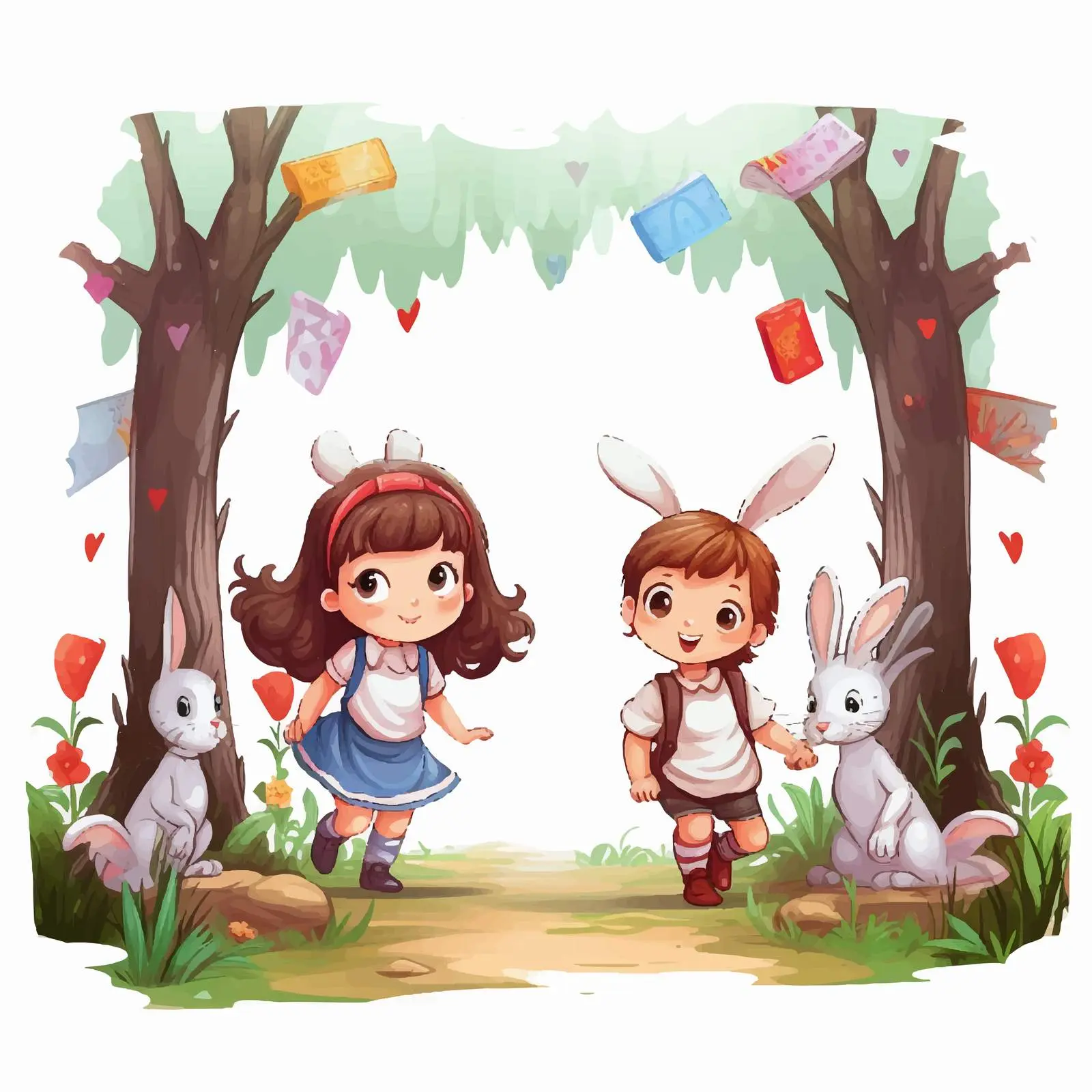 Kids Playing with Unicorns in Forest Banner – free unicorns image from Dotvec