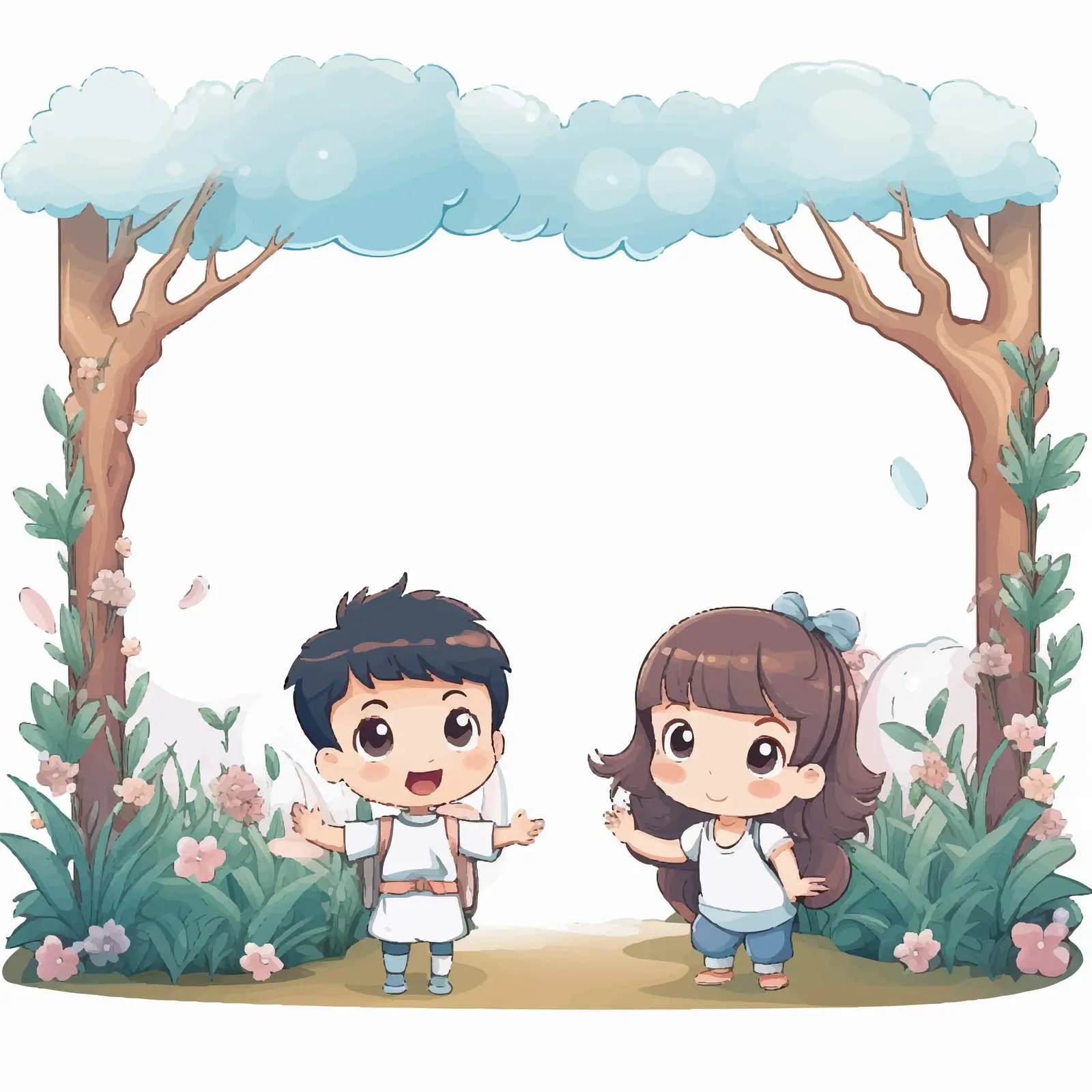 Kids Playing with Unicorns in Enchanted Forest — free download from Dotvec