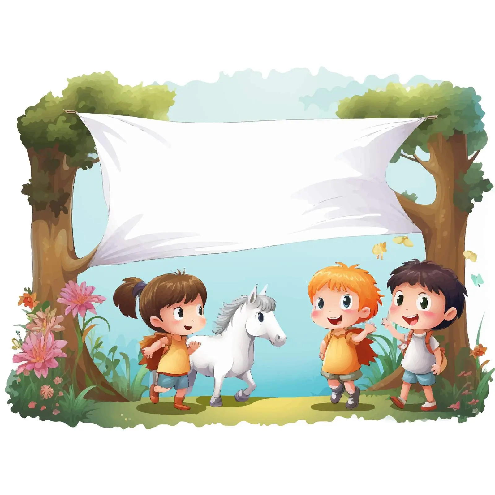 Kids Playing with Unicorns in Forest — free download from Dotvec
