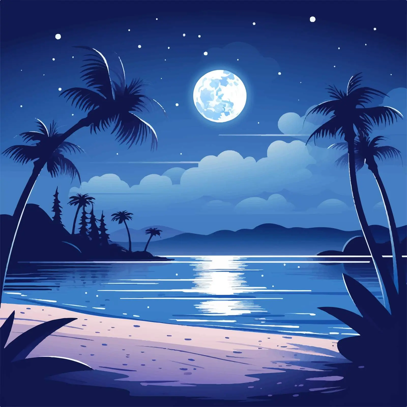 Nighttime Beach Scene with Moon and Nature — free download from Dotvec