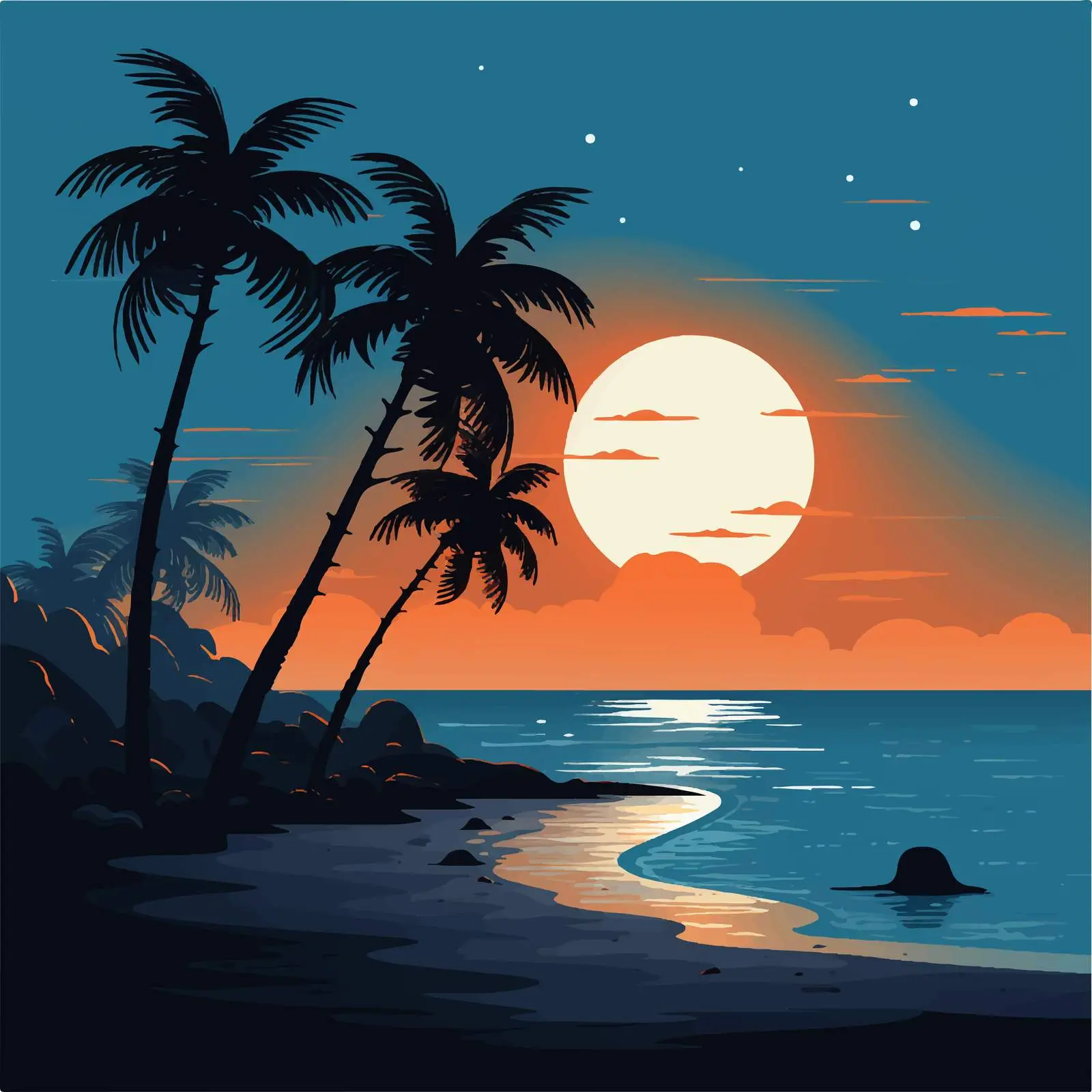 Moonlit Beach Nature Scene at Night — free download from Dotvec