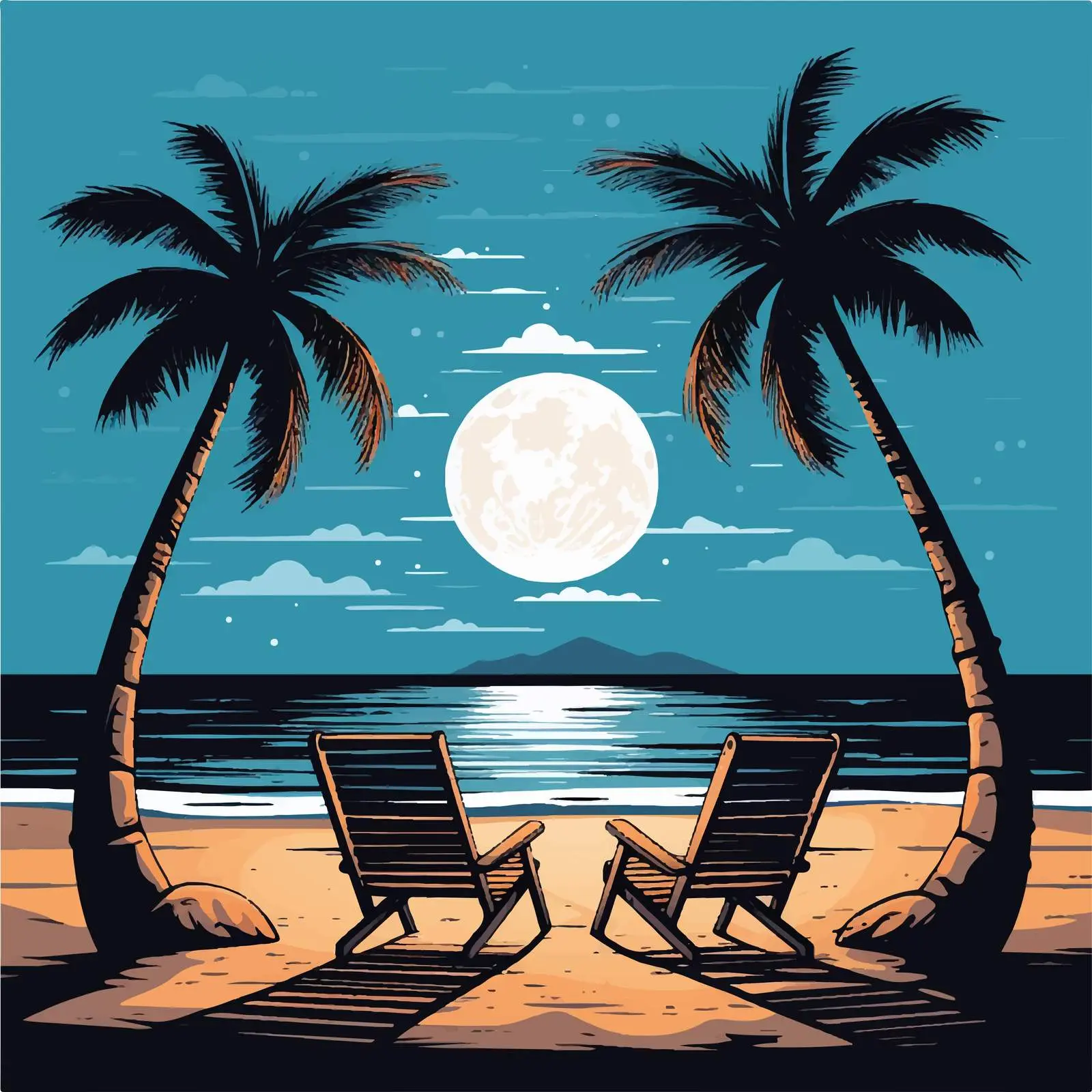 Nighttime Beach Scene with Moonlight — free download from Dotvec
